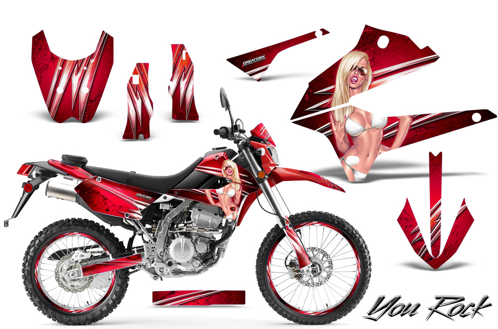 Kawasaki KLX DTRACK Graphics Kit You Rock Red NP Rims